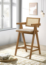 Kane Solid Wood Bar Stool With Woven Rattan Back And Upholstered Seat Light Walnut (Set Of 2) 182677 - Ella Furniture