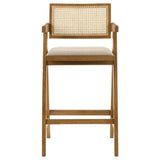 Kane Solid Wood Bar Stool With Woven Rattan Back And Upholstered Seat Light Walnut (Set Of 2) 182677 - Ella Furniture