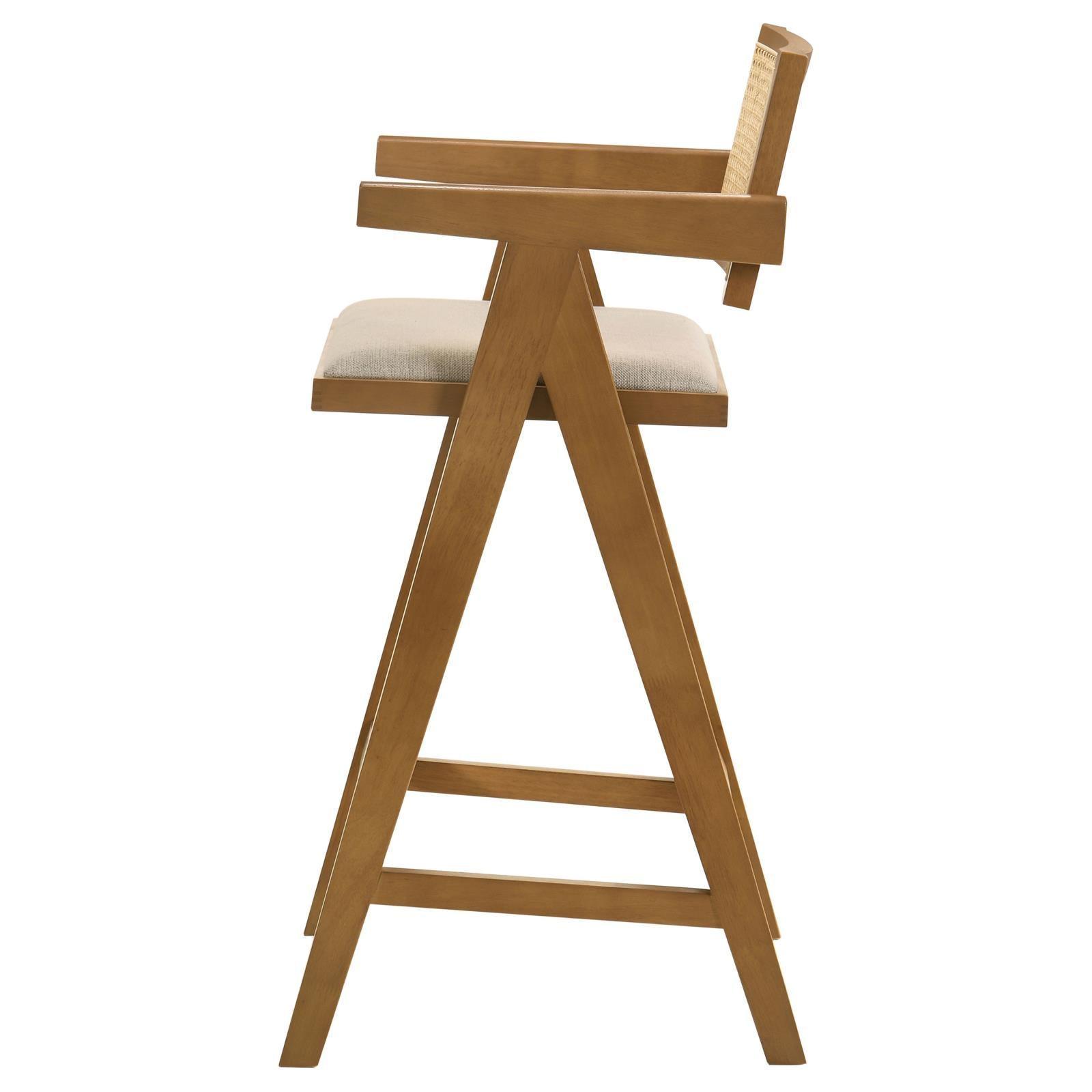 Kane Solid Wood Bar Stool With Woven Rattan Back And Upholstered Seat Light Walnut (Set Of 2) 182677 - Ella Furniture