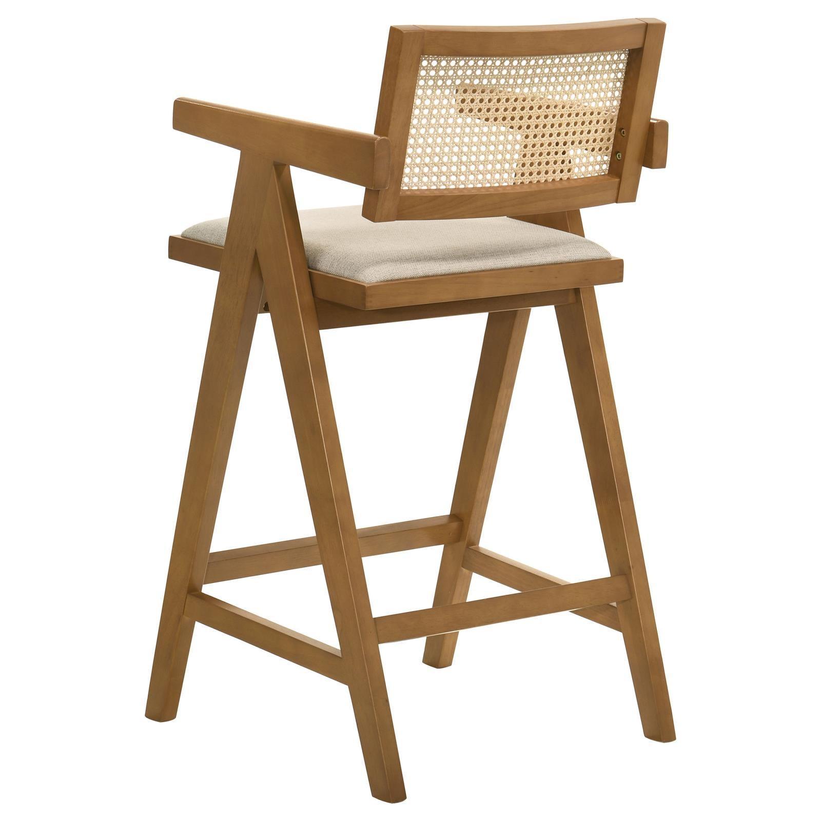 Kane Solid Wood Bar Stool With Woven Rattan Back And Upholstered Seat Light Walnut (Set Of 2) 182677 - Ella Furniture