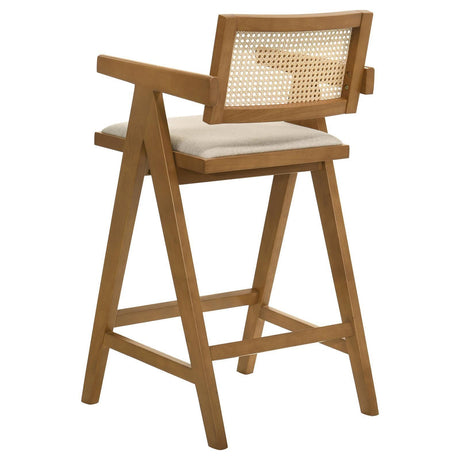 Kane Solid Wood Bar Stool With Woven Rattan Back And Upholstered Seat Light Walnut (Set Of 2) 182677 - Ella Furniture