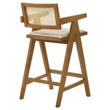 Kane Solid Wood Bar Stool With Woven Rattan Back And Upholstered Seat Light Walnut (Set Of 2) 182677 - Ella Furniture