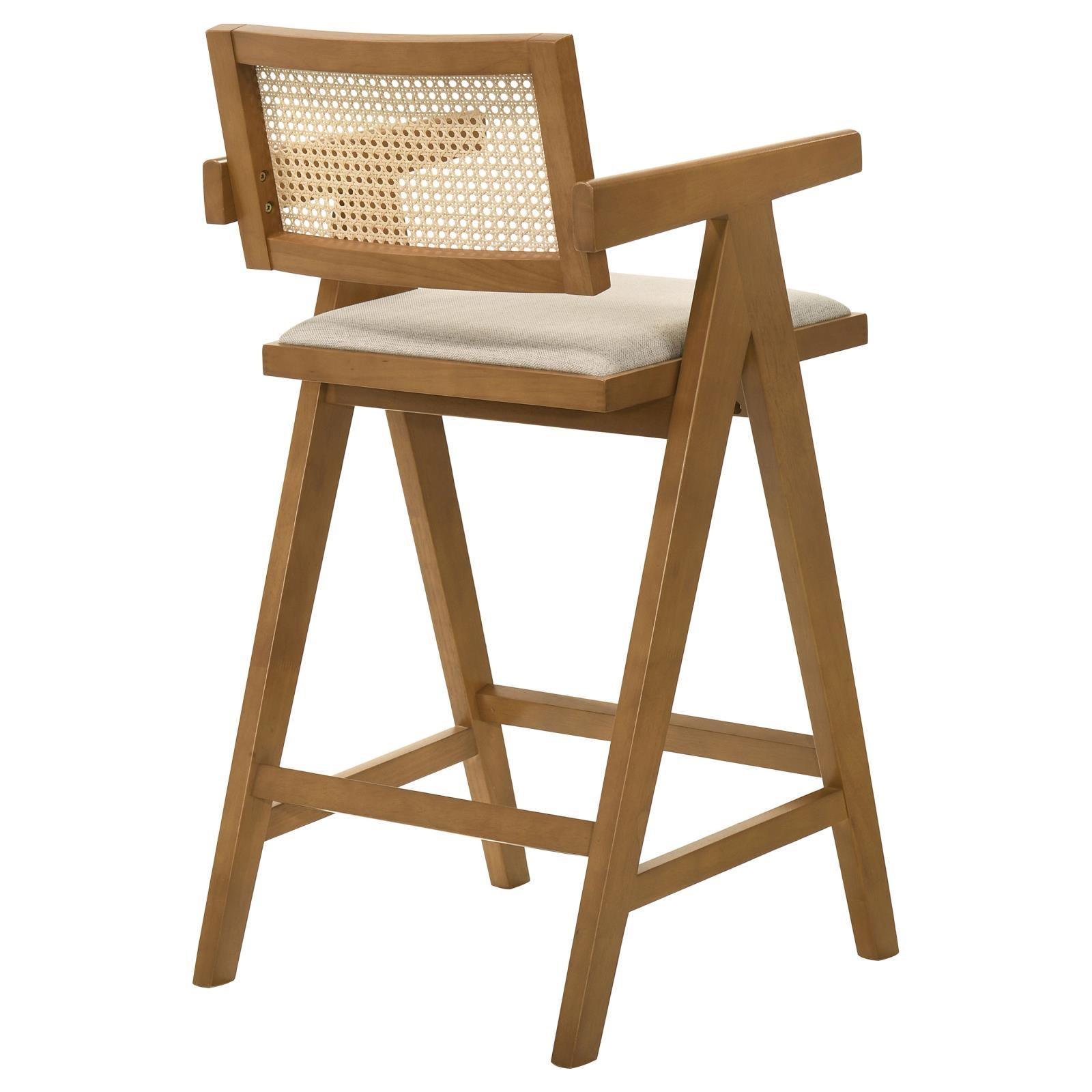 Kane Solid Wood Bar Stool With Woven Rattan Back And Upholstered Seat Light Walnut (Set Of 2) 182677 - Ella Furniture