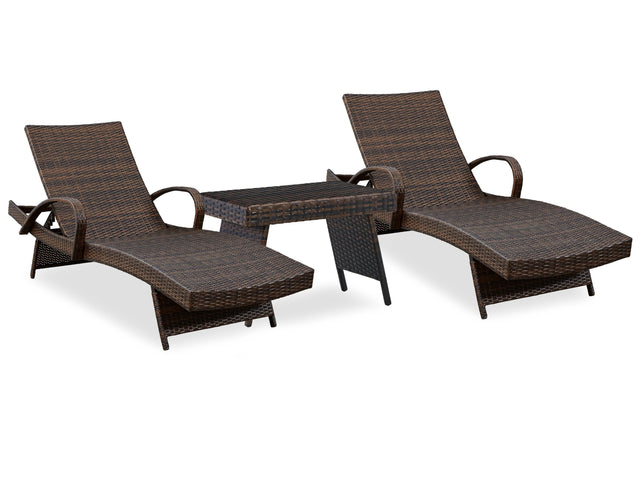 Kantana Brown 2 Chaise Lounge Chairs With End Table - Ella Furniture