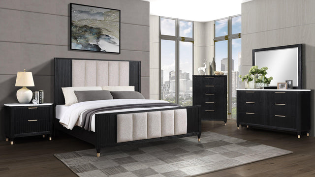 Kara Gray/Stone Modern Contemporary Solid Wood And Veneers Fabric Upholstered Bedroom Set - Ella Furniture