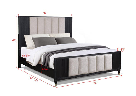 Kara Gray/Stone Modern Contemporary Solid Wood And Veneers Fabric Upholstered Bedroom Set - Ella Furniture