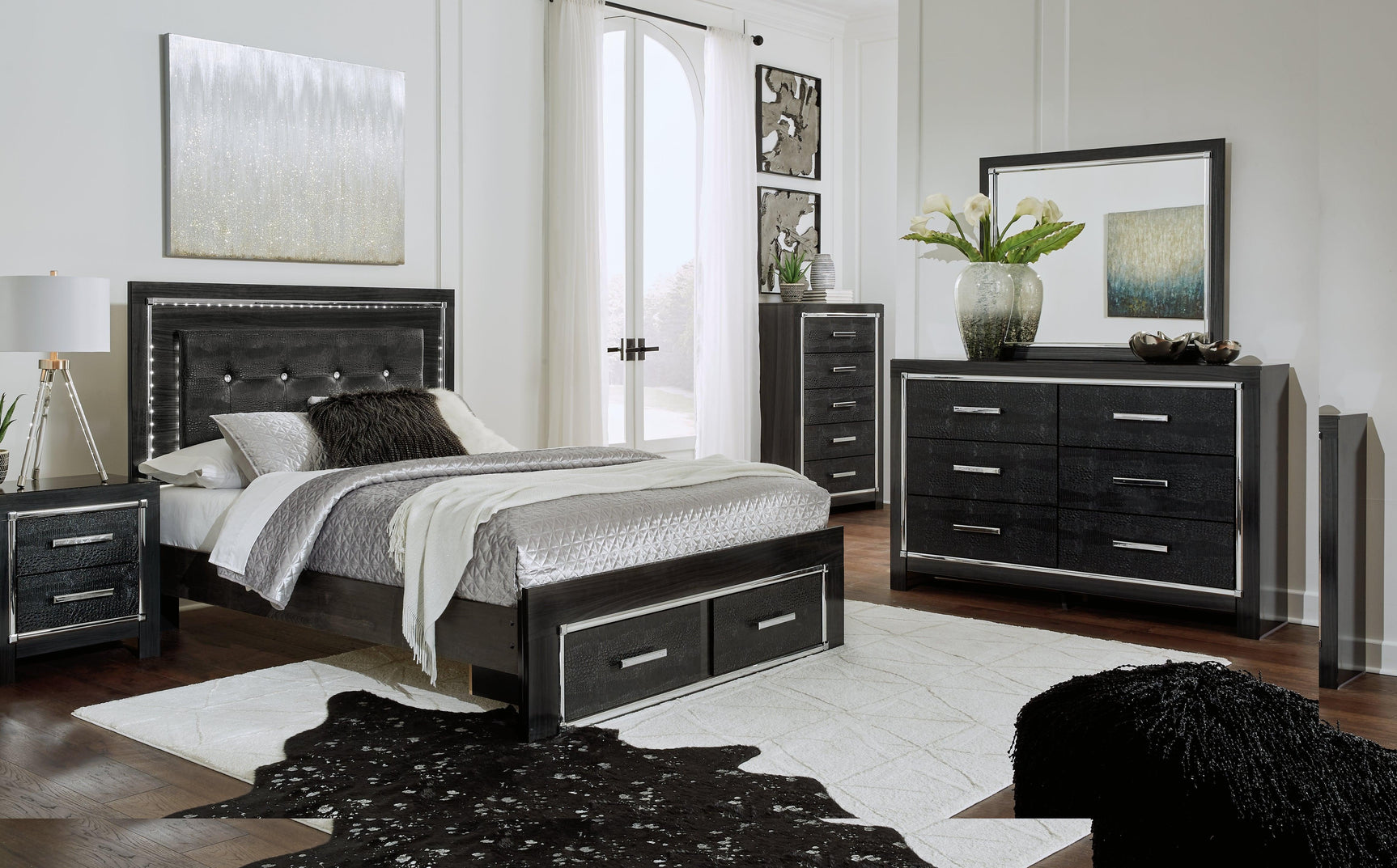 Kaydell Black Panel Storage Bedroom Set - Ella Furniture