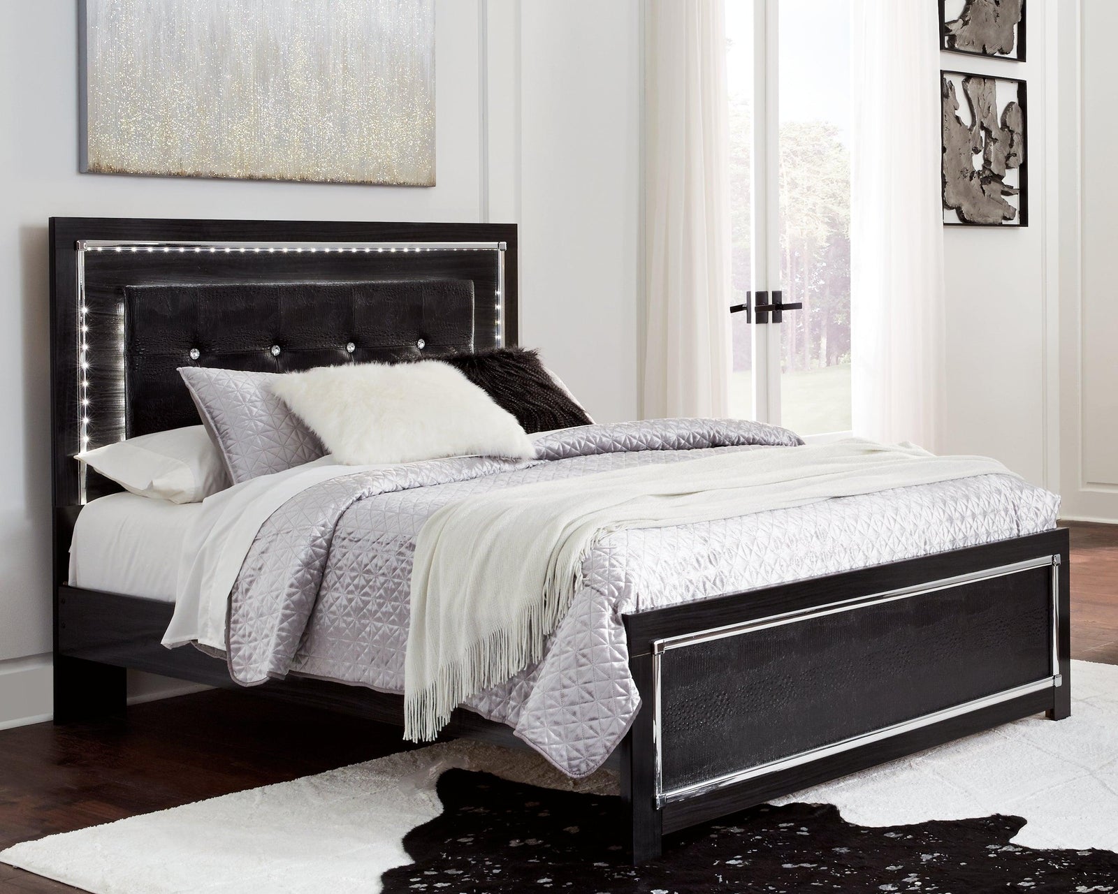 Kaydell Black Upholstered Panel Headboard Bedroom Set - Ella Furniture