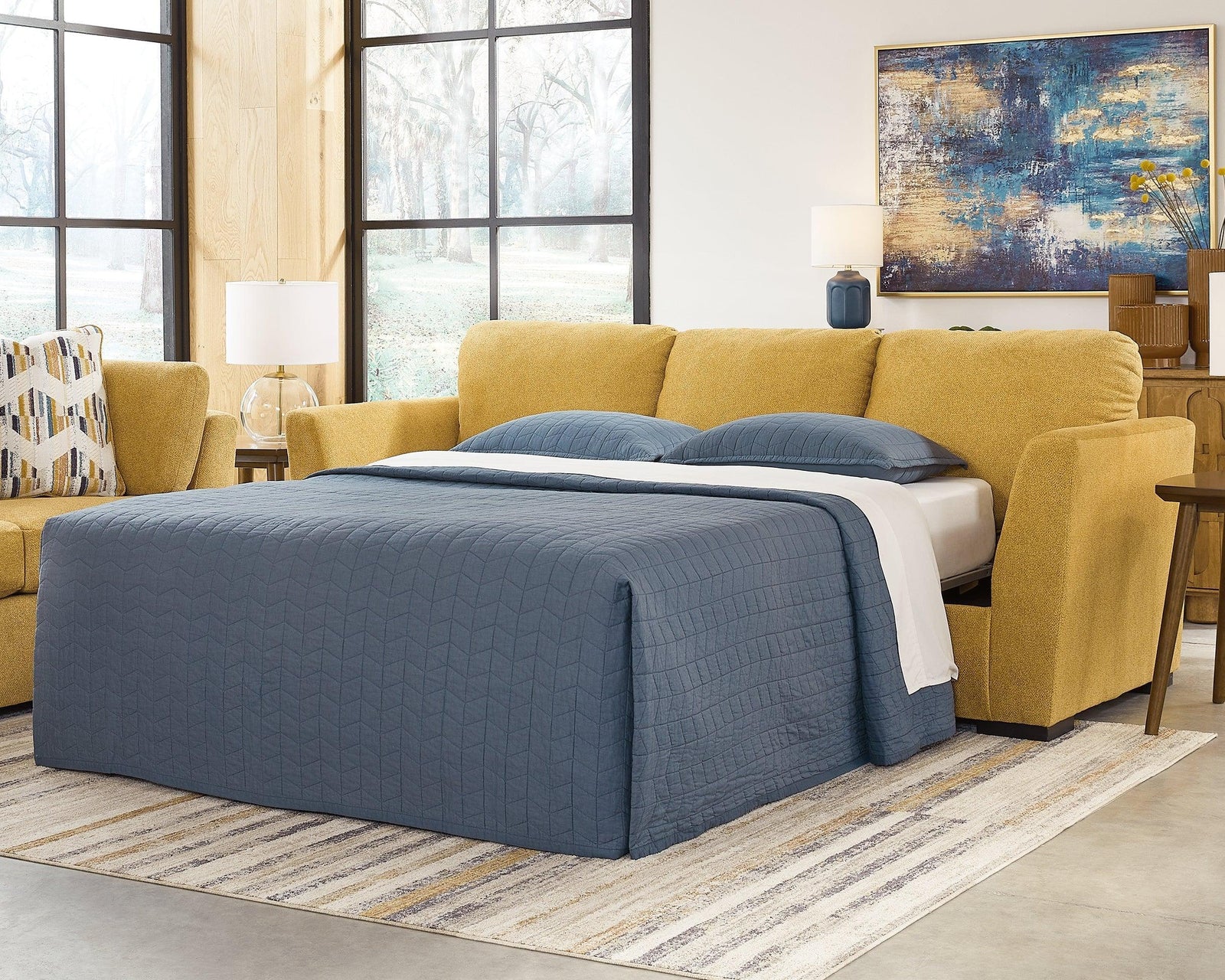 Keerwick Sunflower Chenille Queen Sofa Sleeper - Ella Furniture