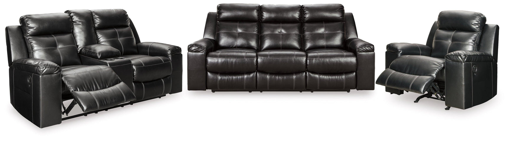 Kempten Black Sofa, Loveseat And Recliner - Ella Furniture