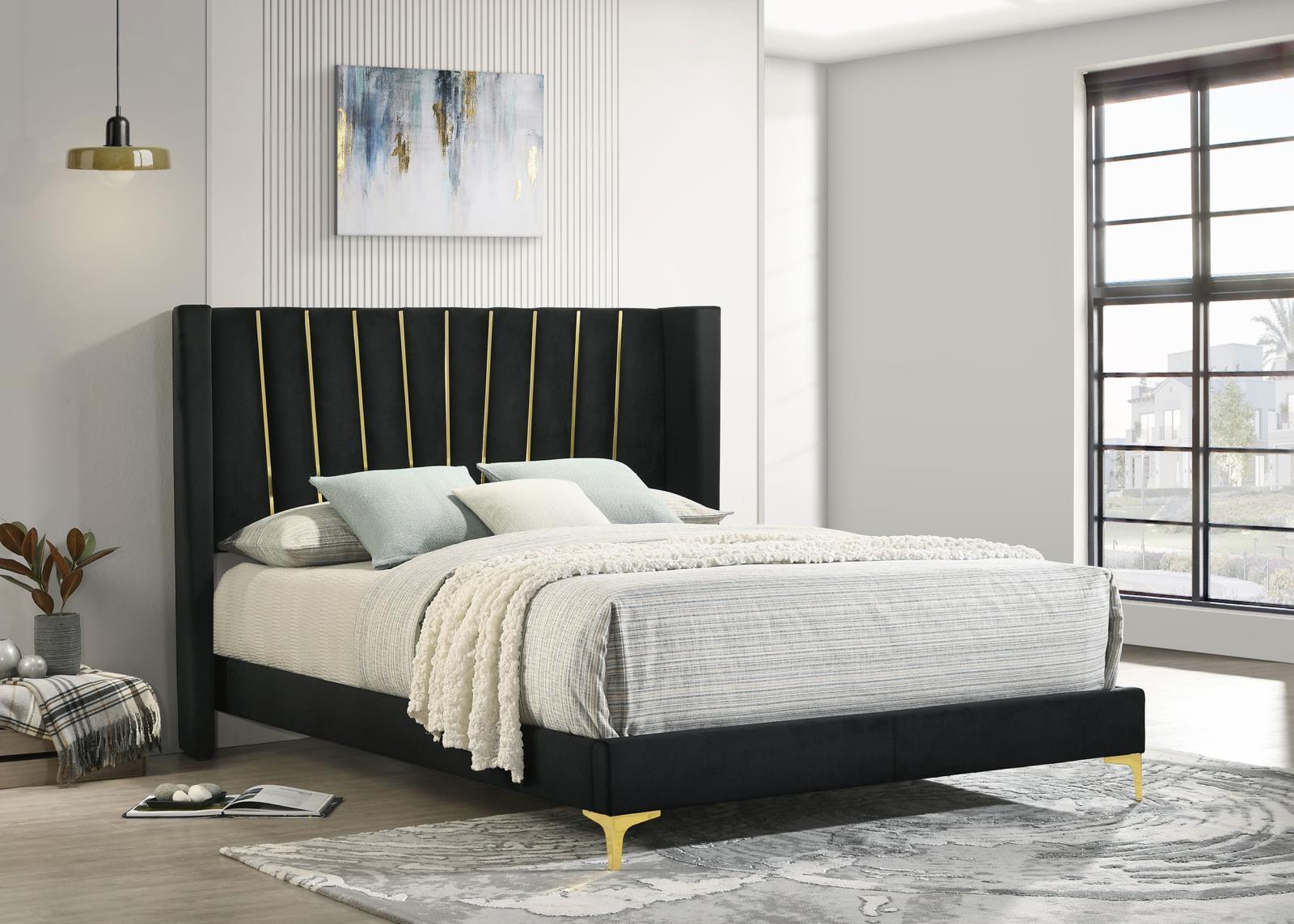 Kendall Kendall Upholstered Tufted Eastern King Panel Bed Black 301161Ke [ETA: 4/11/2024] - Ella Furniture