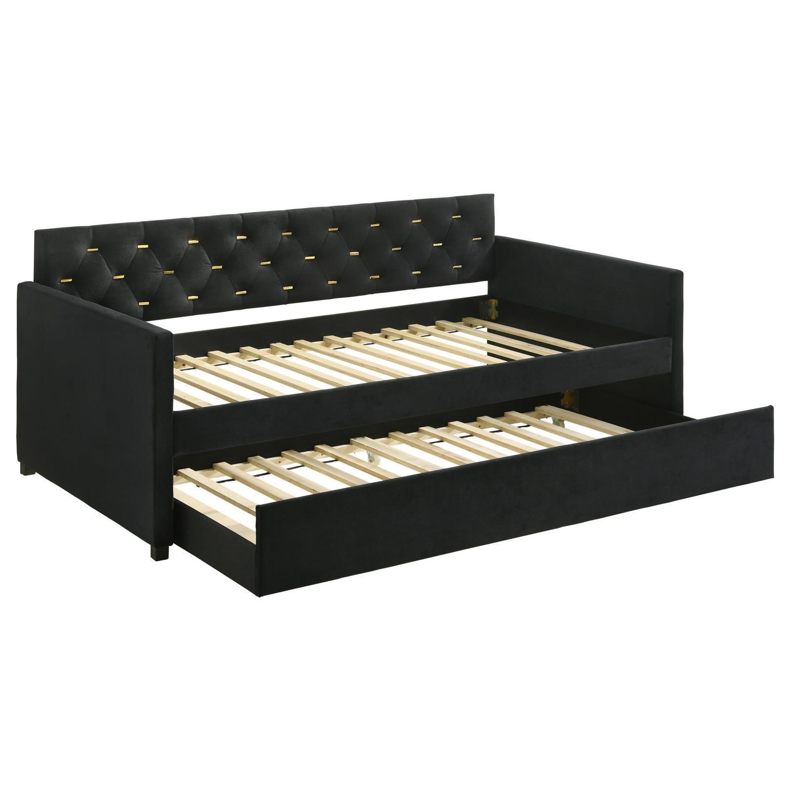 Kendall Kendall Upholstered Tufted Twin Daybed With Trundle Black 300826 [ETA: 4/11/2024] - Ella Furniture
