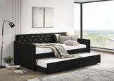 Kendall Kendall Upholstered Tufted Twin Daybed With Trundle Black 300826 [ETA: 4/11/2024] - Ella Furniture