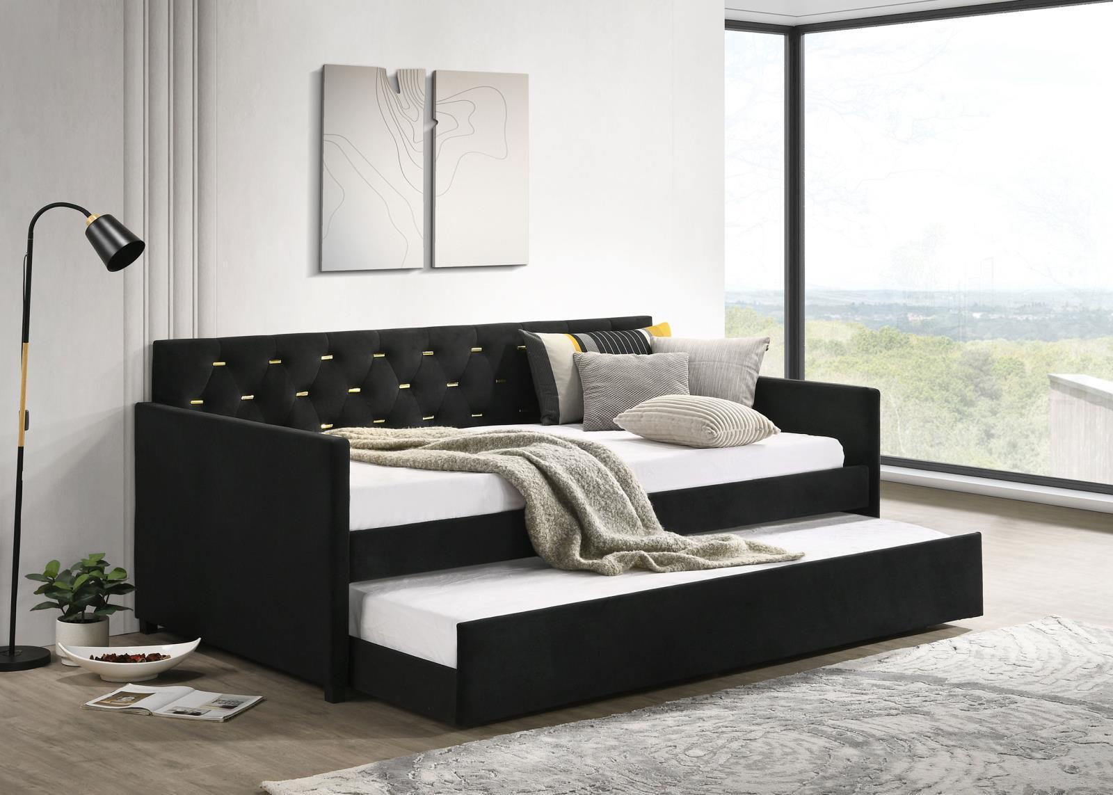 Kendall Kendall Upholstered Tufted Twin Daybed With Trundle Black 300826 [ETA: 4/11/2024] - Ella Furniture