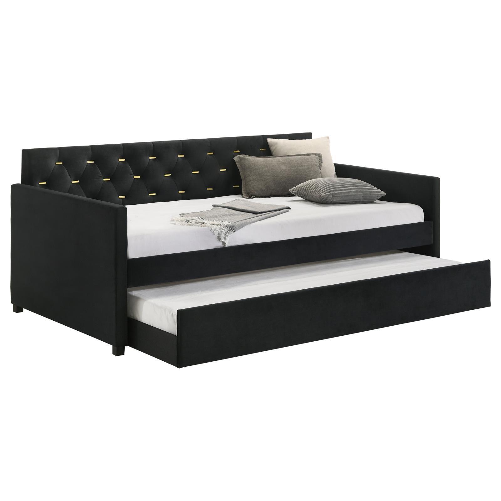 Kendall Kendall Upholstered Tufted Twin Daybed With Trundle Black 300826 [ETA: 4/11/2024] - Ella Furniture
