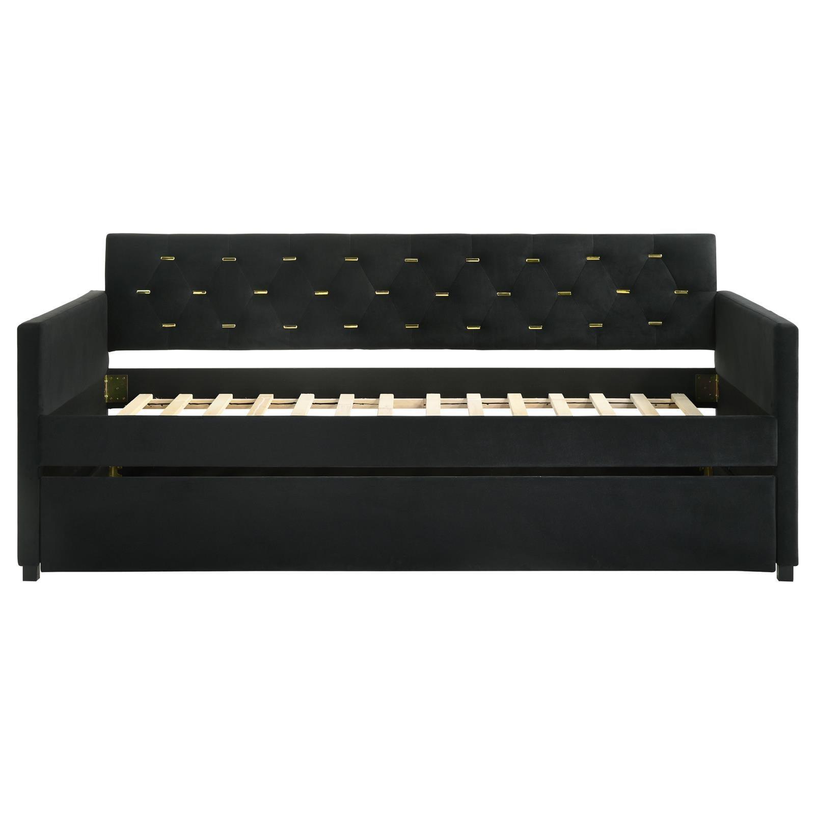 Kendall Kendall Upholstered Tufted Twin Daybed With Trundle Black 300826 [ETA: 4/11/2024] - Ella Furniture