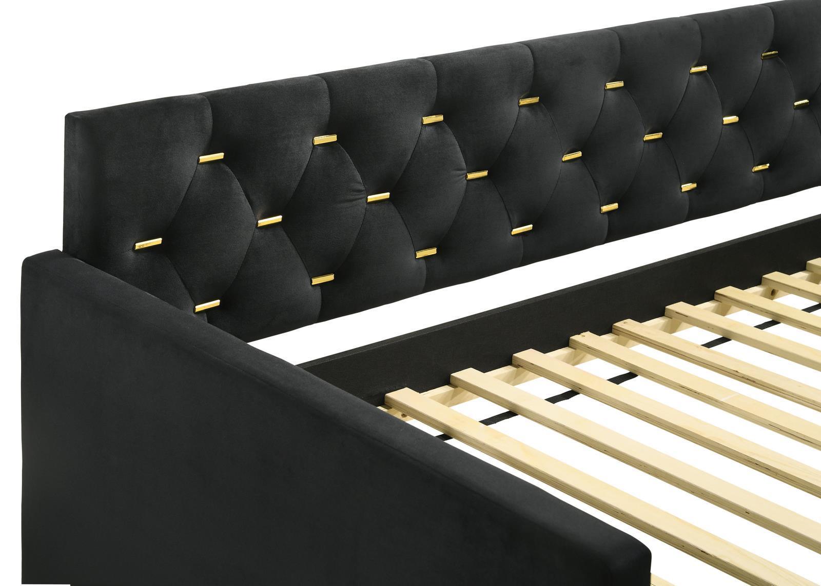 Kendall Kendall Upholstered Tufted Twin Daybed With Trundle Black 300826 [ETA: 4/11/2024] - Ella Furniture