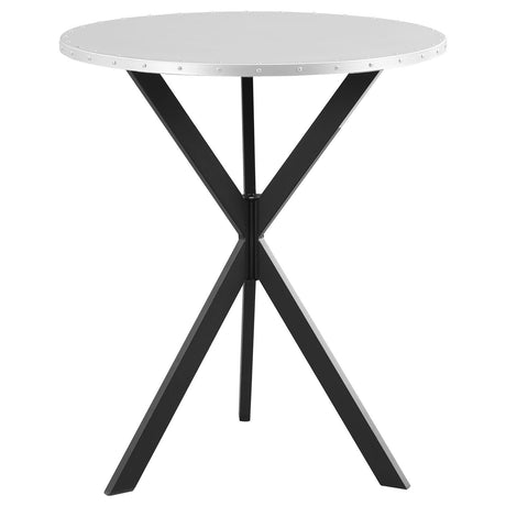 Kenzo Round Metal Top Bar Table Silver And Sandy Black 182861 - Ella Furniture