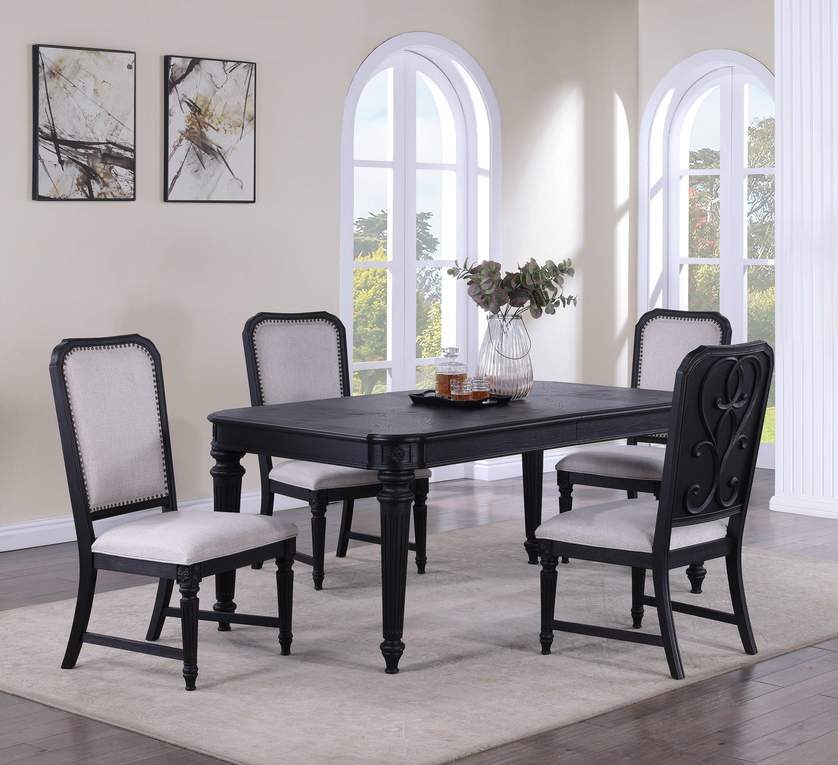 Kingsbury Dark Gray Modern Contemporary Solid Wood Fabric Upholstered Dining Room Set - Ella Furniture