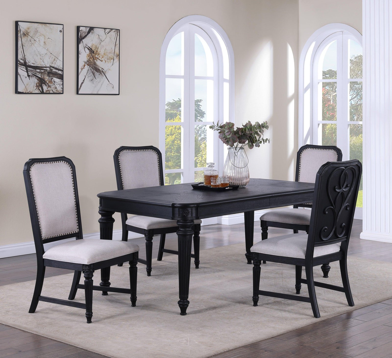 Kingsbury Dark Gray Modern Contemporary Solid Wood Fabric Upholstered Dining Room Set - Ella Furniture