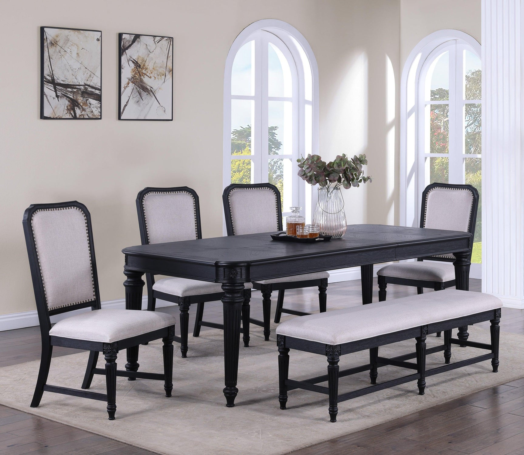 Kingsbury Dark Gray Modern Contemporary Solid Wood Fabric Upholstered Dining Room Set - Ella Furniture
