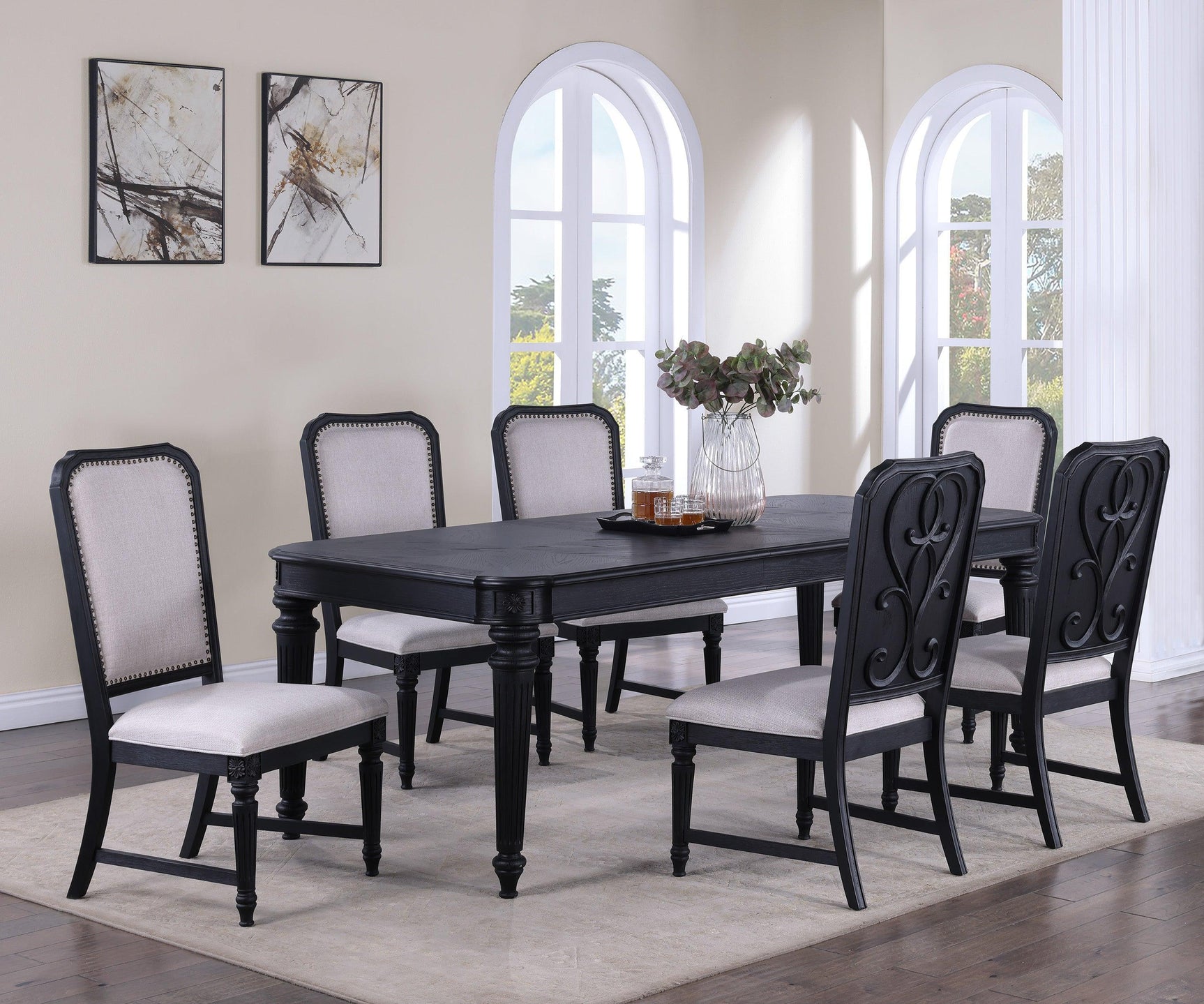 Kingsbury Dark Gray Modern Contemporary Solid Wood Fabric Upholstered Dining Room Set - Ella Furniture
