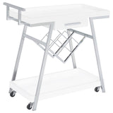 Kinney 2-Tier Bar Cart With Storage Drawer White High Gloss And Chrome 181024 - Ella Furniture