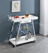 Kinney 2-Tier Bar Cart With Storage Drawer White High Gloss And Chrome 181024 - Ella Furniture