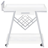 Kinney 2-Tier Bar Cart With Storage Drawer White High Gloss And Chrome 181024 - Ella Furniture