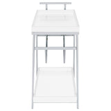 Kinney 2-Tier Bar Cart With Storage Drawer White High Gloss And Chrome 181024 - Ella Furniture
