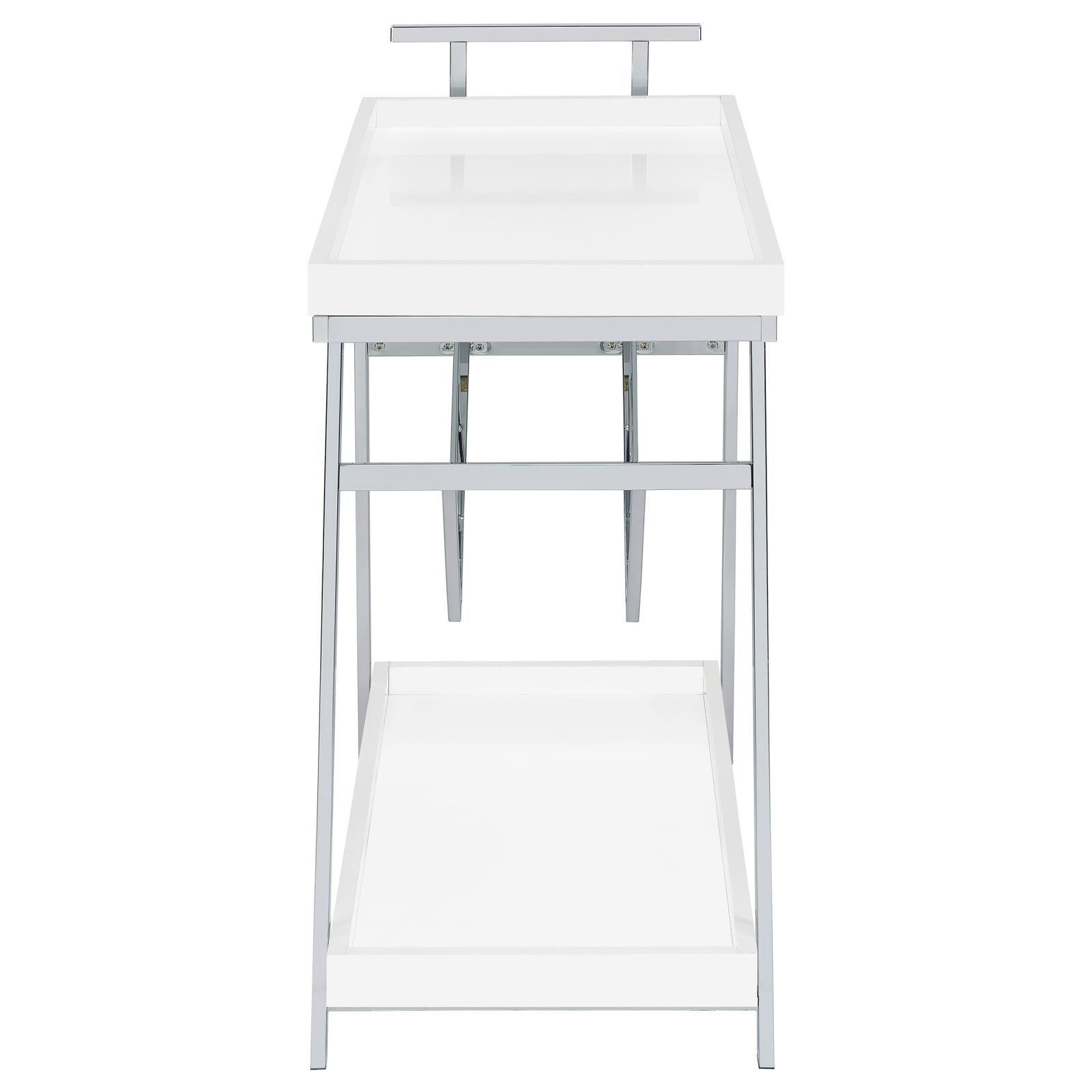 Kinney 2-Tier Bar Cart With Storage Drawer White High Gloss And Chrome 181024 - Ella Furniture