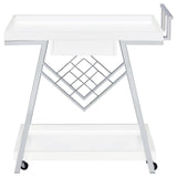 Kinney 2-Tier Bar Cart With Storage Drawer White High Gloss And Chrome 181024 - Ella Furniture