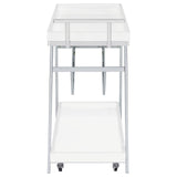 Kinney 2-Tier Bar Cart With Storage Drawer White High Gloss And Chrome 181024 - Ella Furniture