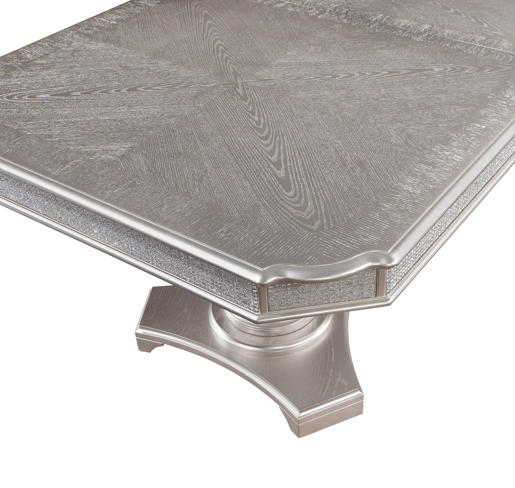 Klina Pedestal Gray Modern Sleek Metal Glass Pedestal Leg Dining Room Set - Ella Furniture