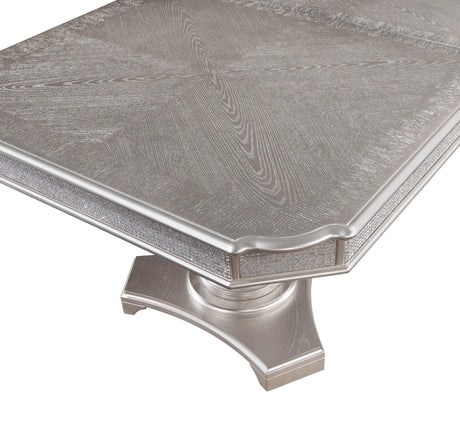 Klina Pedestal Gray Modern Sleek Metal Glass Pedestal Leg Dining Room Set - Ella Furniture