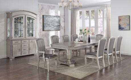 Klina Pedestal Gray Modern Sleek Metal Glass Pedestal Leg Dining Room Set - Ella Furniture