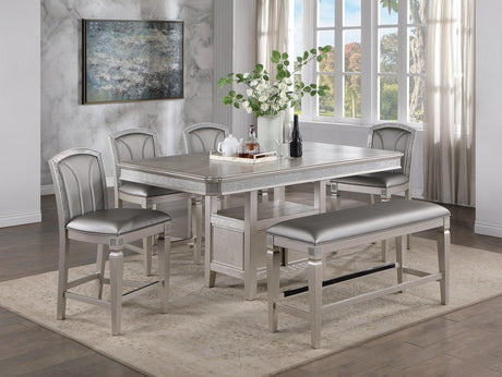 Klina Silver Modern Faux Leather Seat Rectangular Counter Height Dining Room Set - Ella Furniture