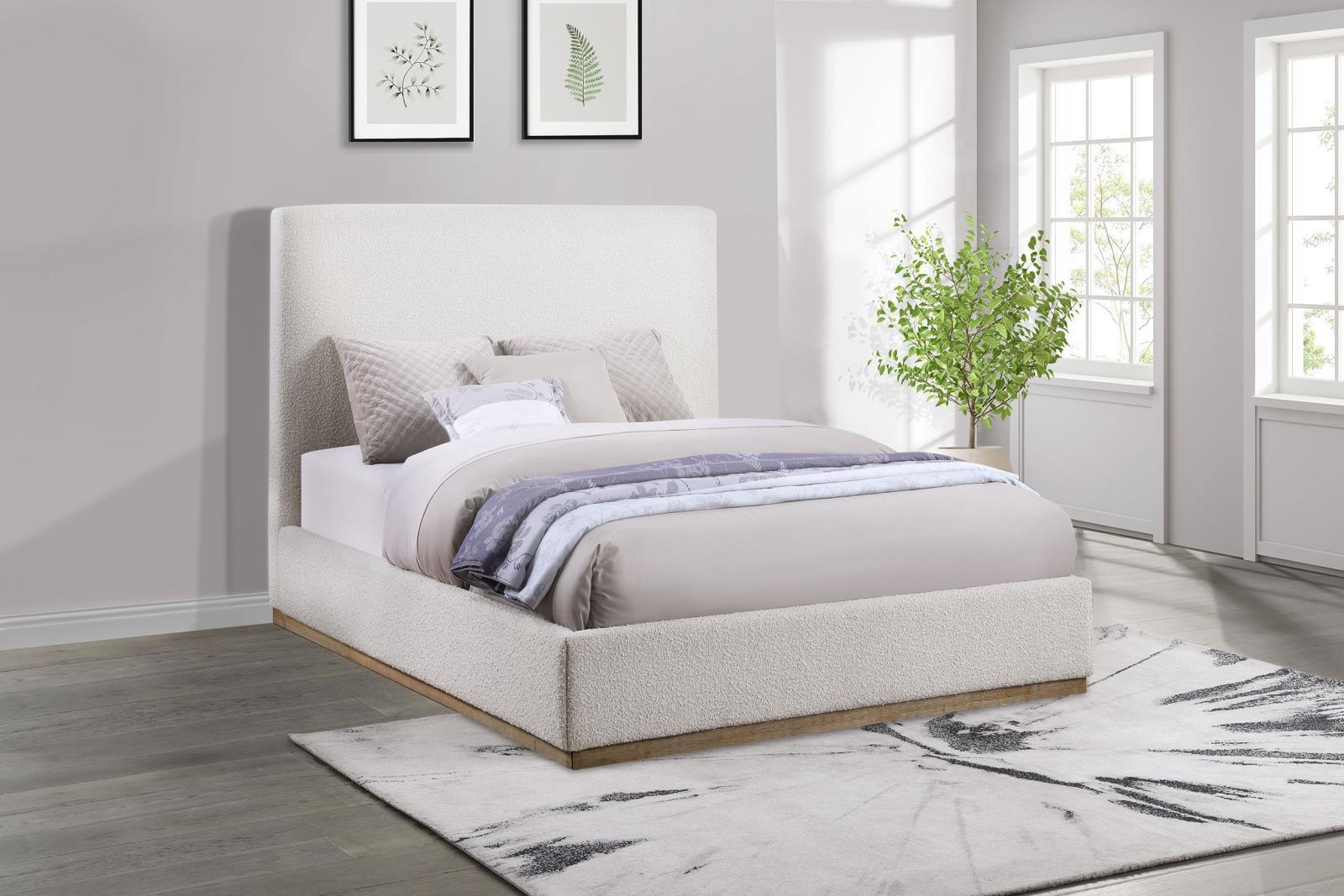 Knox Upholstered Eastern King Platform Bed Cream 302053Ke - Ella Furniture