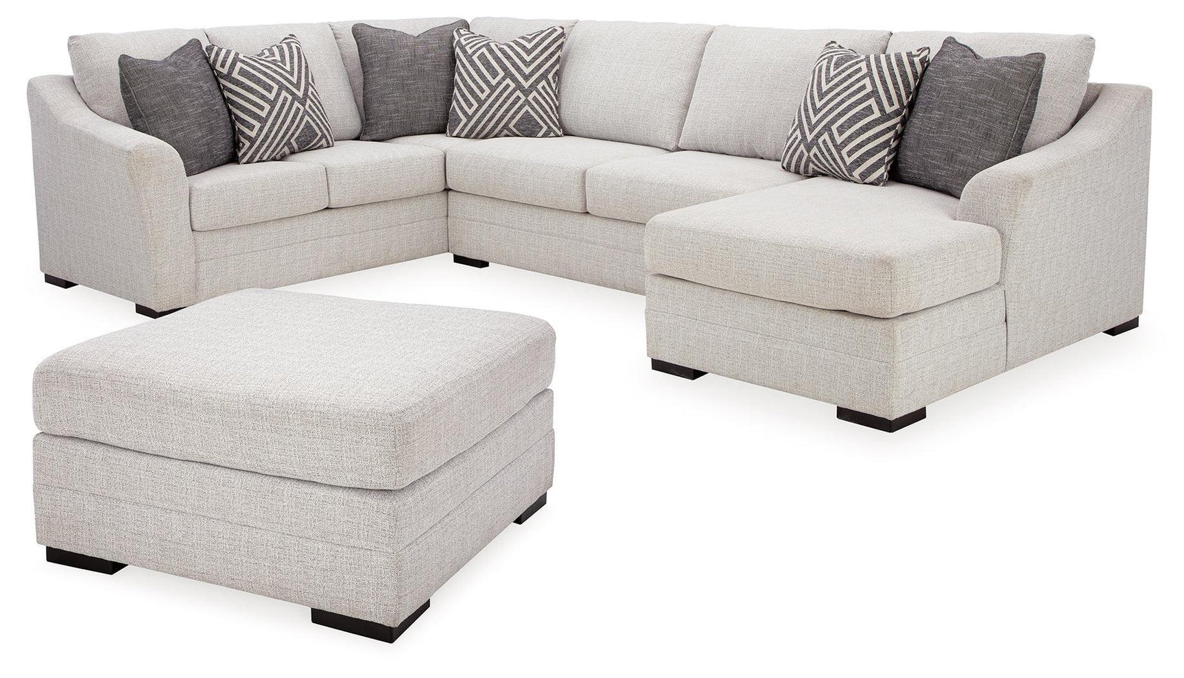 Koralynn Stone 3-Piece Sectional With Ottoman - Ella Furniture