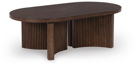 Korestone Dark Brown Coffee Table with 1 End Table angled view