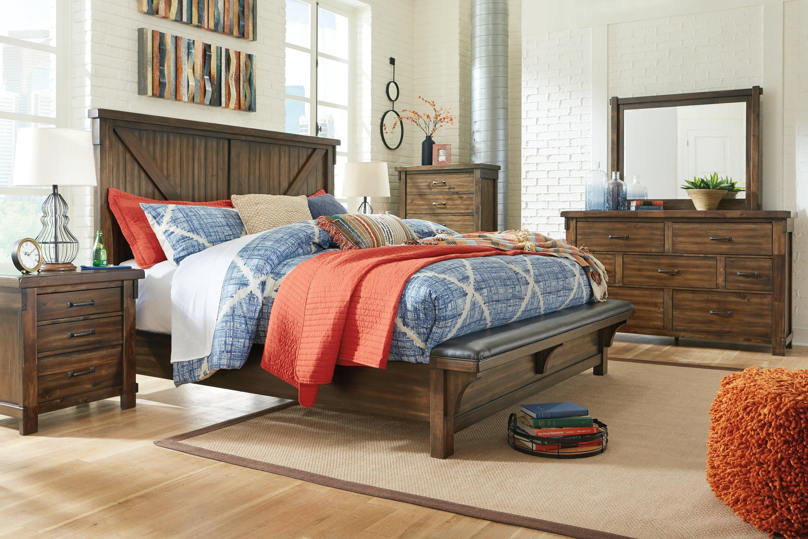 Lakeleigh Brown Panel Upholstered Bench Bedroom Set - Ella Furniture