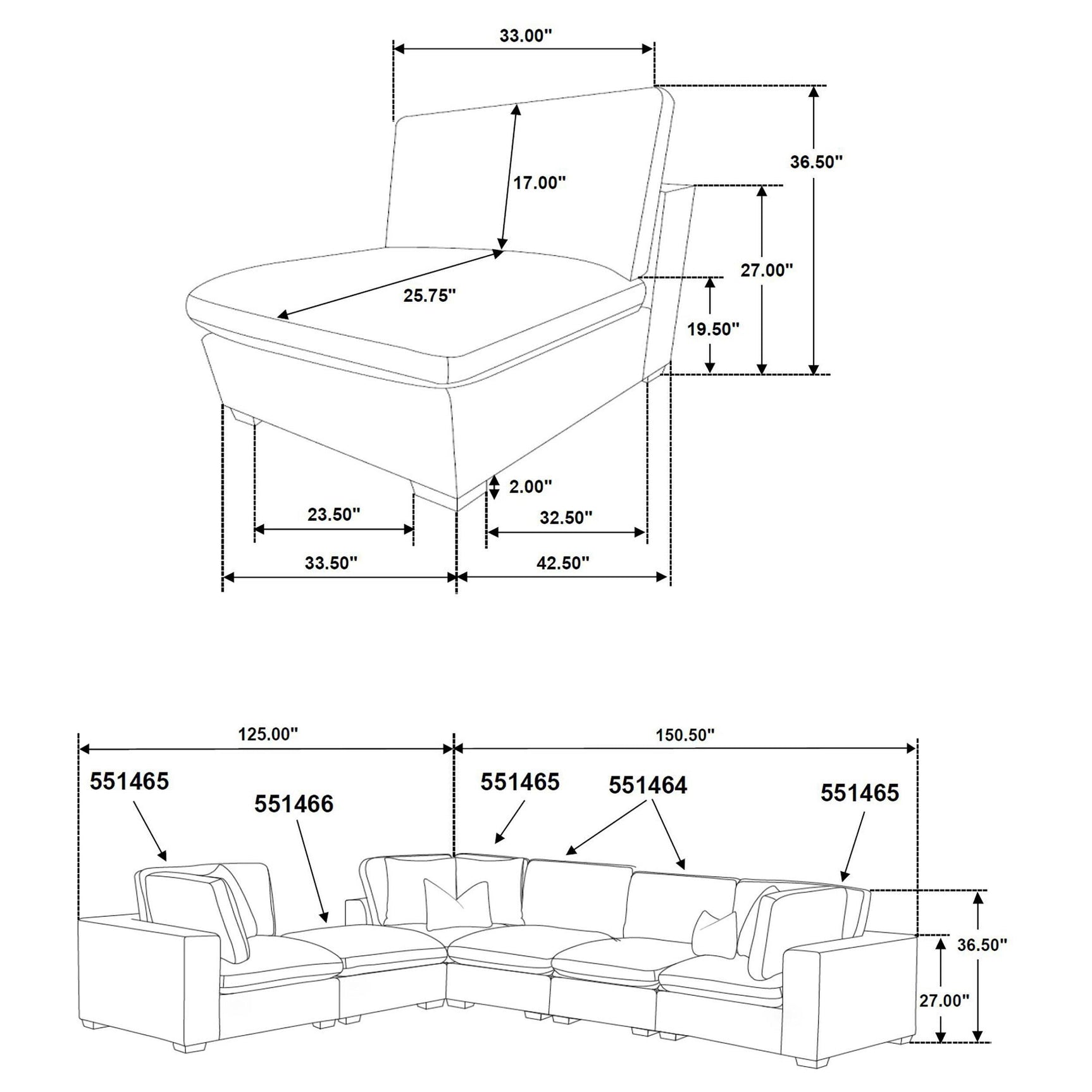 Lakeview 5-piece Upholstered Modular Sectional Chocolate 551464-SETB - Ella Furniture