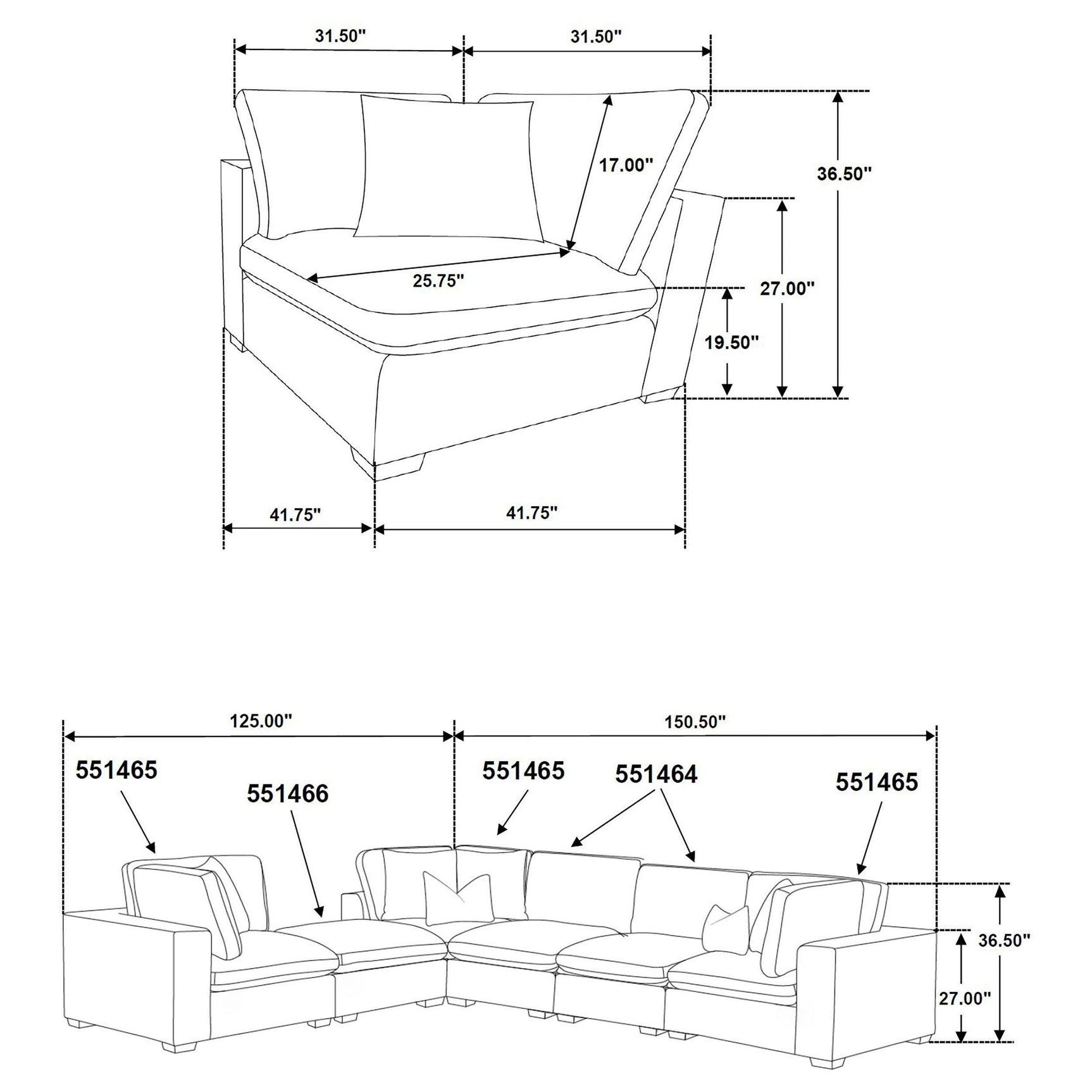 Lakeview 5-piece Upholstered Modular Sectional Chocolate 551464-SETB - Ella Furniture