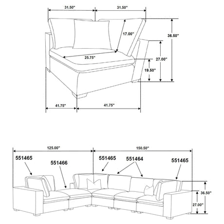 Lakeview 6-piece Upholstered Modular Sectional Chocolate 551464-SET - Ella Furniture