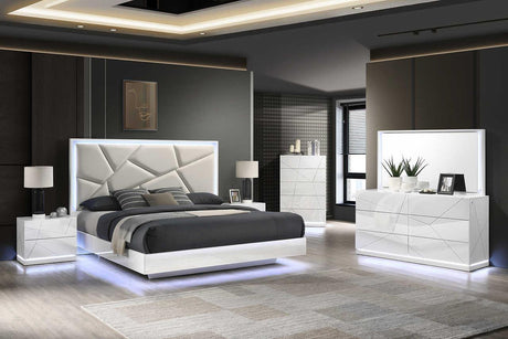 Lana White LED Upholstered King Bed - Ella Furniture