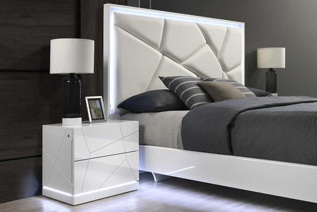 Lana White LED Upholstered King Bed - Ella Furniture