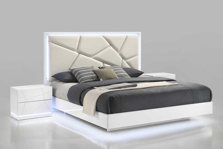 Lana White LED Upholstered King Bed - Ella Furniture