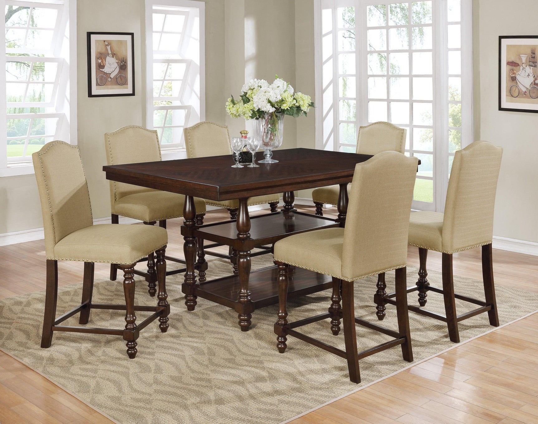 Langley Espresso Classic And Modern Wood Rectangular Counter Extendable Height Set - Ella Furniture