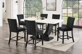 Larry 7-Piece Counter-Height Dining Set with White Marble-Look Table and Black Velvet Stools from Ella Furniture