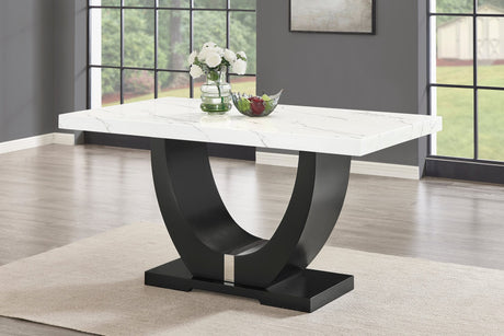 Larry 7-Piece Counter-Height Dining Set with White Marble-Look Table and Black Velvet Stools view 3